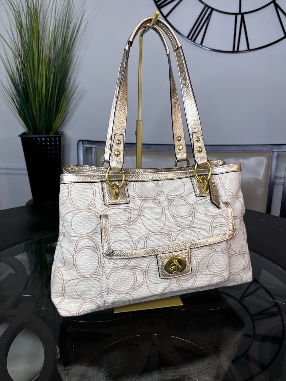 Coach Penelope Signature Linen Stitches Carryall Hand Bag F19231